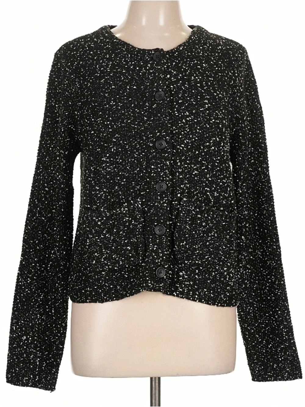 NWT WHITE HOUSE BLACK MARKET Black & White Pocket Front Cardigan Size Large